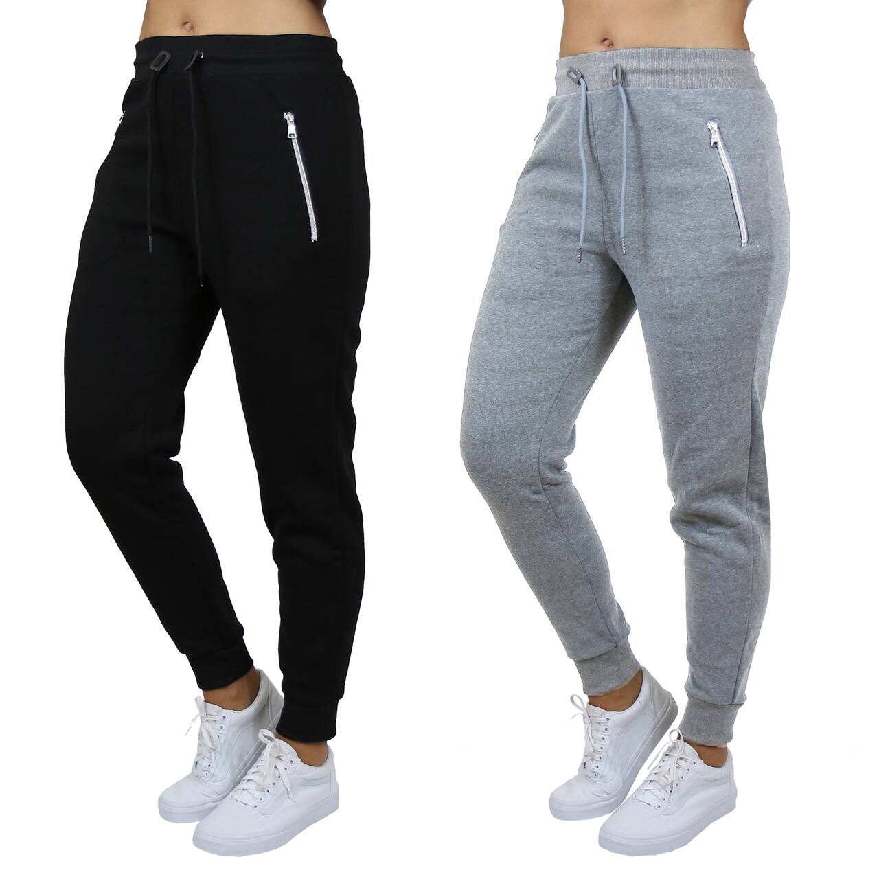 Galaxy by Harvic Women's Relaxed-Fit Fleece-Lined Zipper Pockets Jogger Sweatpants, 2 Pack